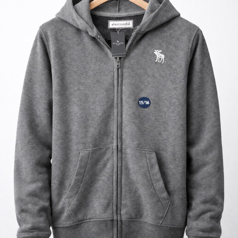 NWT Abercrombie & Fitch Kids Hoodie Jacket Gray Casual peep unisex boy girl